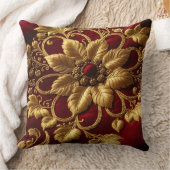 ヴィンテージ大花刺繍ルックレッド金ゴールド クッション (ブランケット)