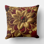 ヴィンテージ大花刺繍ルックレッド金ゴールド クッション (裏面)