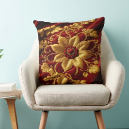 ヴィンテージ大花刺繍ルック赤金ゴールド第2位 クッション