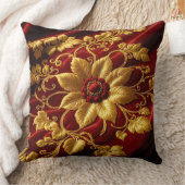 ヴィンテージ大花刺繍ルック赤金ゴールド第2位 クッション (ブランケット)