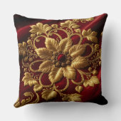 ヴィンテージ大花刺繍ルック赤金ゴールド第2位 クッション (裏面)