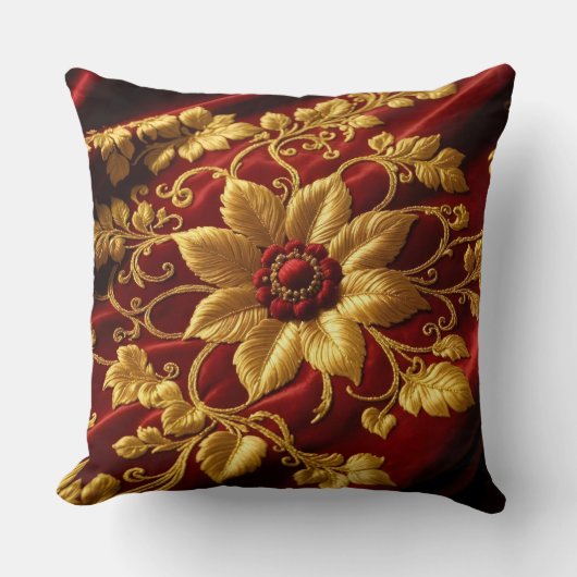 ヴィンテージ大花刺繍ルック赤金ゴールド第2位 クッション (正面)