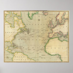 ヴィンテージ大西洋海の地図（1817年） ポスター