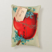 ヴィンテージ大赤出血ハートバレンタインポストカード アクセントクッション (裏面(縦))