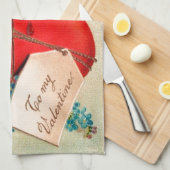 ヴィンテージ大赤出血ハートバレンタインポストカード キッチンタオル (四つ折り)