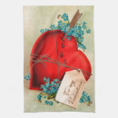 ヴィンテージ大赤出血ハートバレンタインポストカード キッチンタオル (縦)