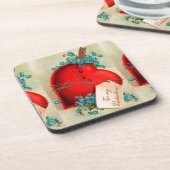 ヴィンテージ大赤出血ハートバレンタインポストカード コースター (左側)