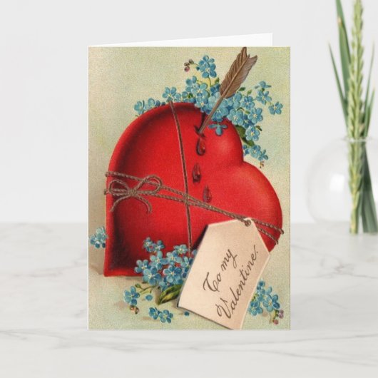 ヴィンテージ大赤出血ハートバレンタインポストカード シーズンカード (正面)
