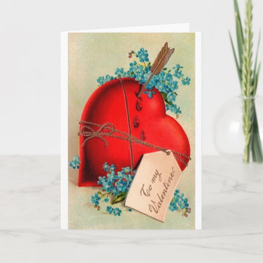 ヴィンテージ大赤出血ハートバレンタインポストカード シーズンカード (正面)