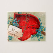 ヴィンテージ大赤出血ハートバレンタインポストカード ジグソーパズル (横)