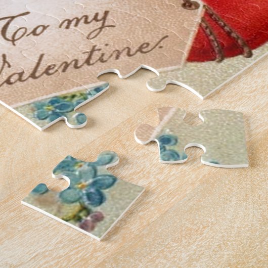 ヴィンテージ大赤出血ハートバレンタインポストカード ジグソーパズル (側面)