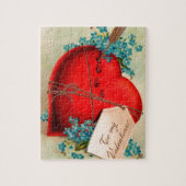 ヴィンテージ大赤出血ハートバレンタインポストカード ジグソーパズル (縦)