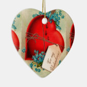 ヴィンテージ大赤出血ハートバレンタインポストカード セラミックオーナメント (右)