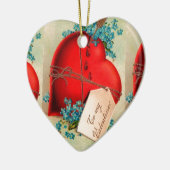 ヴィンテージ大赤出血ハートバレンタインポストカード セラミックオーナメント (左)