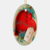 ヴィンテージ大赤出血ハートバレンタインポストカード セラミックオーナメント (右)