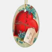 ヴィンテージ大赤出血ハートバレンタインポストカード セラミックオーナメント (左)