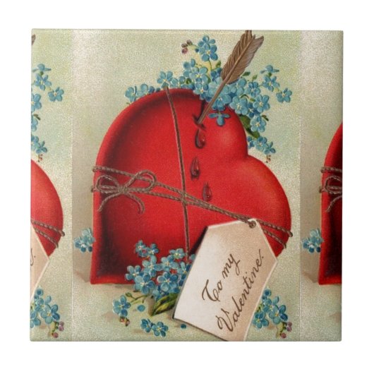 ヴィンテージ大赤出血ハートバレンタインポストカード タイル (正面)