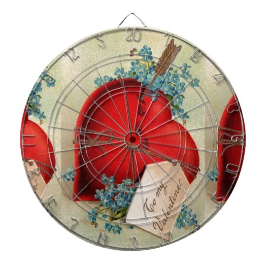 ヴィンテージ大赤出血ハートバレンタインポストカード ダーツボード (正面)