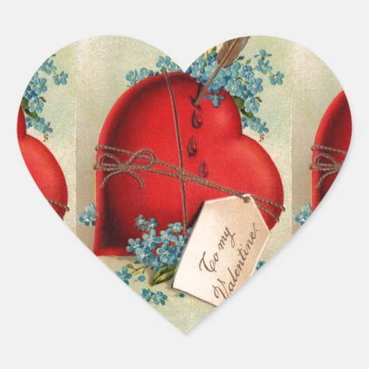 ヴィンテージ大赤出血ハートバレンタインポストカード ハートシール (正面)