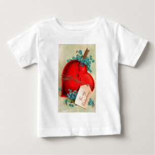ヴィンテージ大赤出血ハートバレンタインポストカード ベビーTシャツ