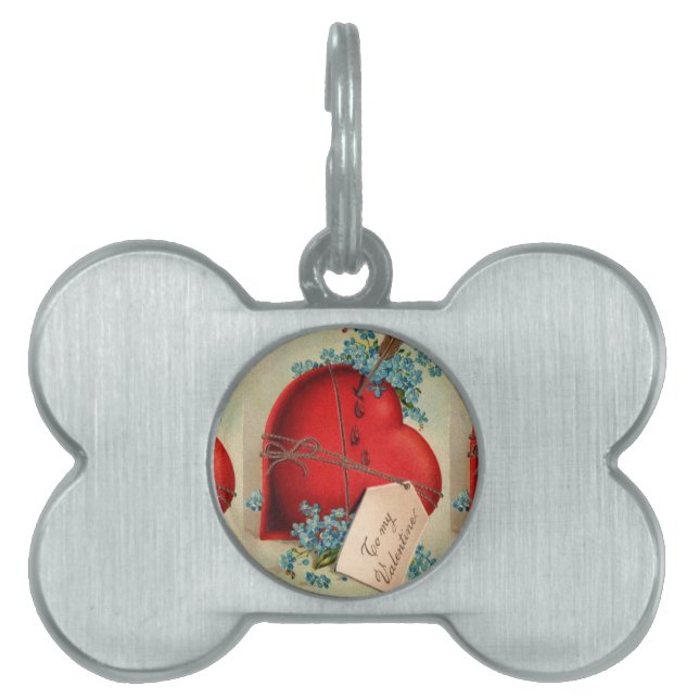 ヴィンテージ大赤出血ハートバレンタインポストカード ペットネームタグ (正面)