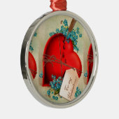 ヴィンテージ大赤出血ハートバレンタインポストカード メタルオーナメント (右)