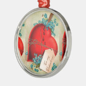 ヴィンテージ大赤出血ハートバレンタインポストカード メタルオーナメント (左)