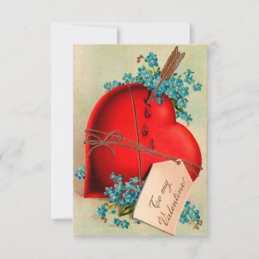 ヴィンテージ大赤出血ハートバレンタインポストカード 招待状 (正面)