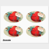 ヴィンテージ大赤出血ハートバレンタインポストカード 楕円形シール (シート)