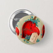 ヴィンテージ大赤出血ハートバレンタインポストカード 缶バッジ (正面&裏面)