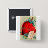 ヴィンテージ大赤出血ハートバレンタインポストカード 缶バッジ (正面&裏面)