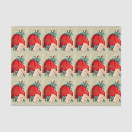 ヴィンテージ大赤出血ハートバレンタインポストカード 薄葉紙 (正面)