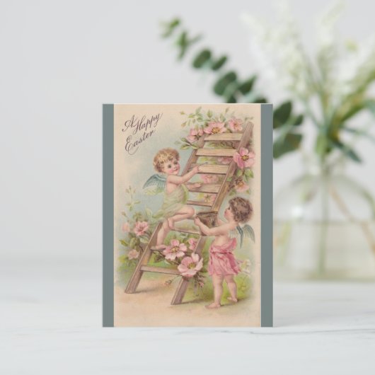 ヴィンテージ天使とはしご復活祭 ポストカード (スタンド正面)
