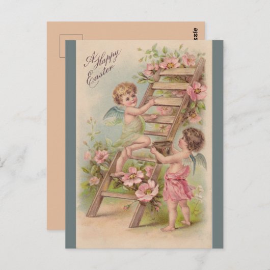 ヴィンテージ天使とはしご復活祭 ポストカード (正面/裏面)