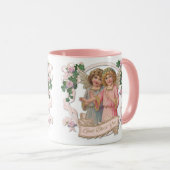 ヴィンテージ天使とピンクのバラ神祝福 マグカップ (正面右)