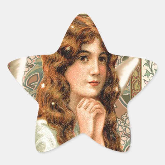 ヴィンテージ天使と花 星シール (正面)