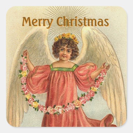 ヴィンテージ天使のクリスマスホリデーステッカー スクエアシール (正面)