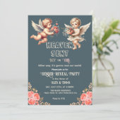 ヴィンテージ天使の性別発表カード 招待状 (スタンド正面)