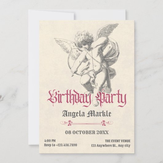 ヴィンテージ天使の誕生日 招待状 (正面)