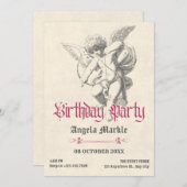 ヴィンテージ天使の誕生日 招待状 (正面/裏面)