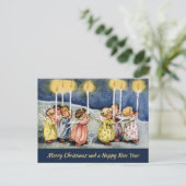 ヴィンテージ天使キャンドルクリスマスを保持 ポストカード (スタンド正面)