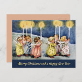 ヴィンテージ天使キャンドルクリスマスを保持 ポストカード (正面/裏面)