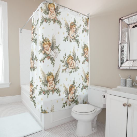 ヴィンテージ天使パターン シャワーカーテン (インサイチュ)