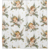 ヴィンテージ天使パターン シャワーカーテン (正面)