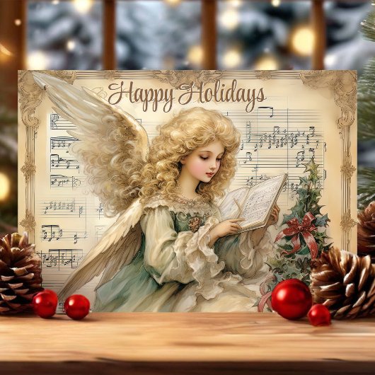 ヴィンテージ天使音楽ノートクリスマス シーズンカード