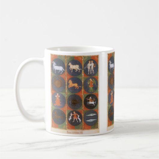 ヴィンテージ天占星術の〔占星術の〕十二宮図図， 1475 コーヒーマグカップ (左)