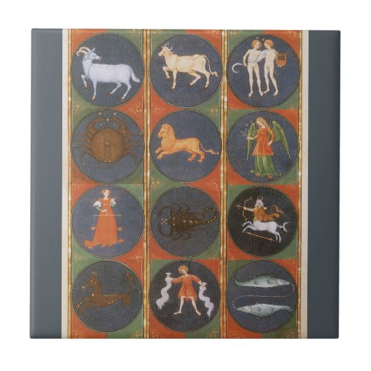 ヴィンテージ天占星術の〔占星術の〕十二宮図図, 1475 タイル (正面)