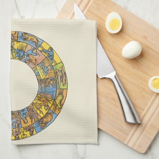 ヴィンテージ天占星術の〔占星術の〕十二宮図 キッチンタオル (四つ折り)