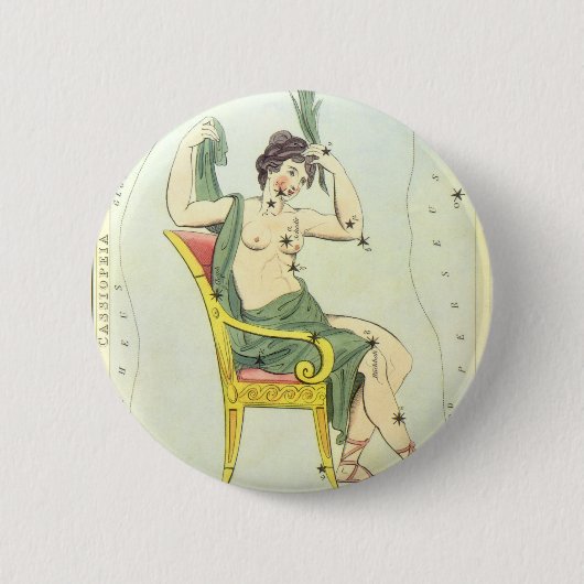 ヴィンテージ天文学，カシオペア星団 缶バッジ (正面)