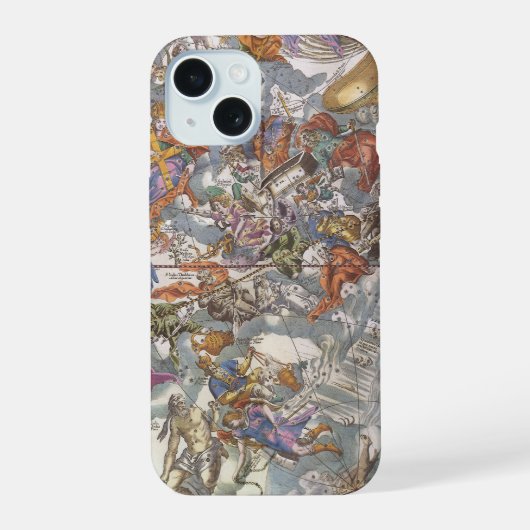 ヴィンテージ天文学、キリスト教の星座の地図 iPhone 15ケース (裏面)